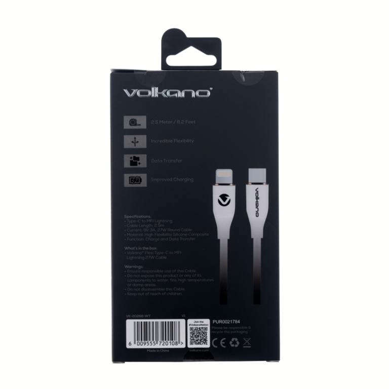 Volkano Flexi Series Type-C to MFI Lightning 27W Cable 2.5m White