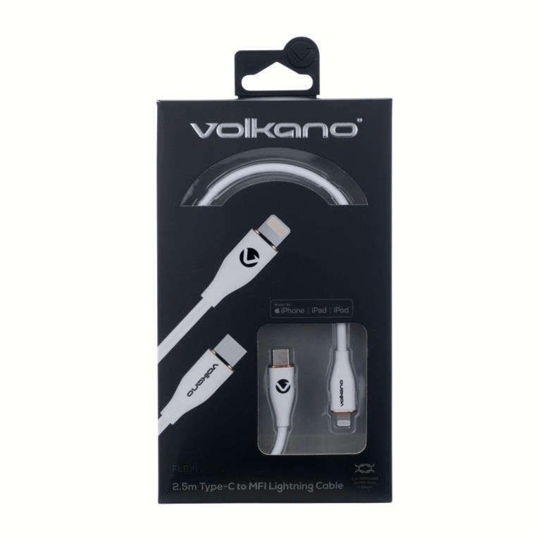 Volkano Flexi Series Type-C to MFI Lightning 27W Cable 2.5m White