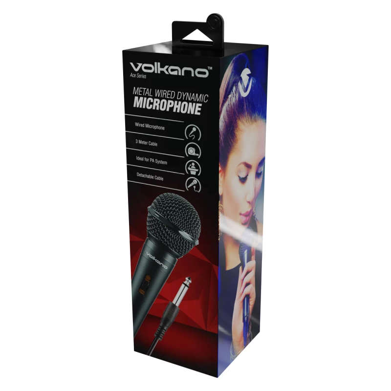 Volkano Ace Series Metal Wired Dynamic Vocal Microphone - Black