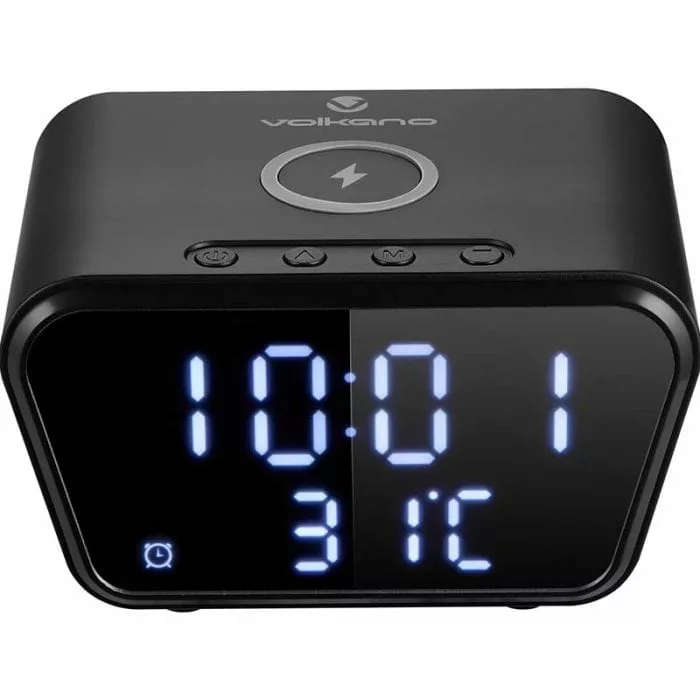 Volkano Awake Series Alarm Clock with Wireless Charging Black