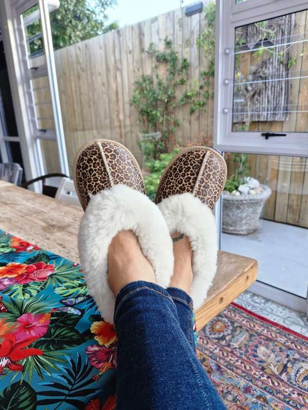 Leopard Print Merino Full-Upper Slipper