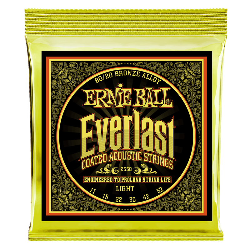 Ernie Ball 2558 - Everlast Coated 80/20 Bronze Acoustic Guitar Strings (11-52 Gauge) - LIGHT
