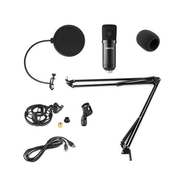 Vonyx  CMS300B STUDIO SET BLACK CONDENSER USB MIC WITH STAND & POP FILTER