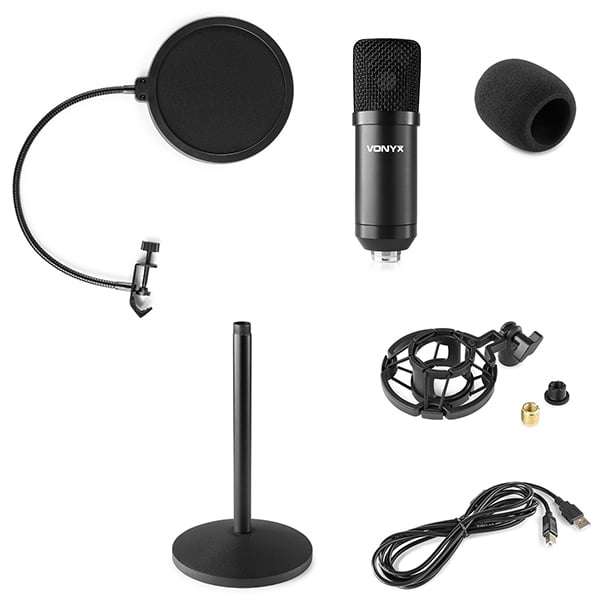 Vonyx CMTS300B STUDIO SET BLACK CONDENSER MIC WITH STAND & POP FILTER