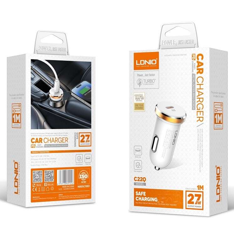 LDNIO C22Q PD 27W Car Charger - Type-C~Type-C