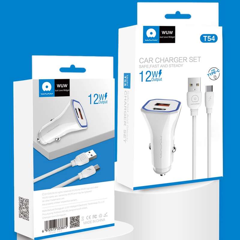 WUW-T54 12W USB+USB-C Car Charger - Type-C