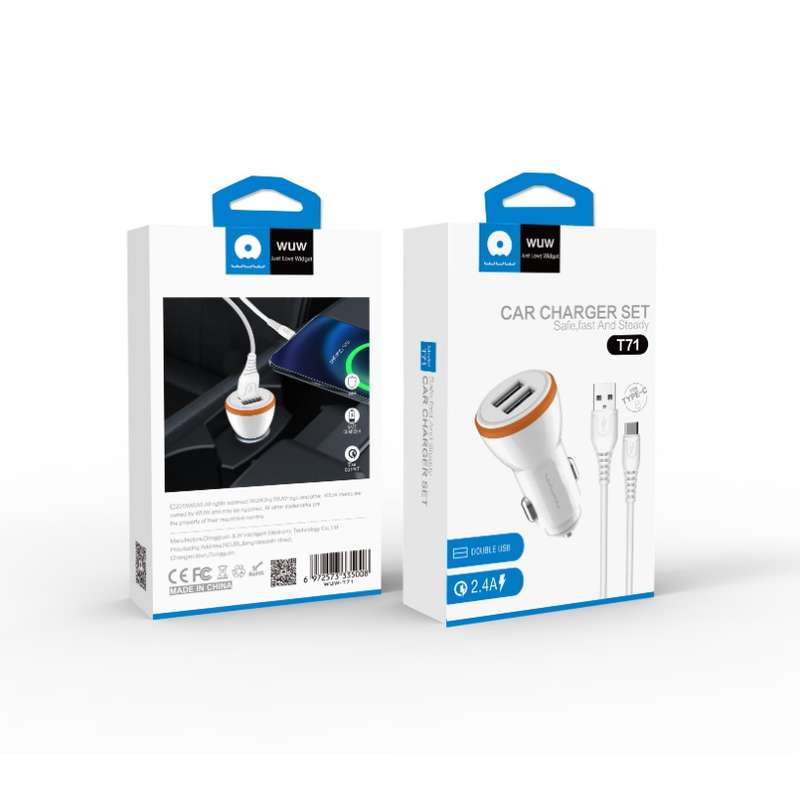WUW-T71 2.4A 2USB Car Charger - Type-C