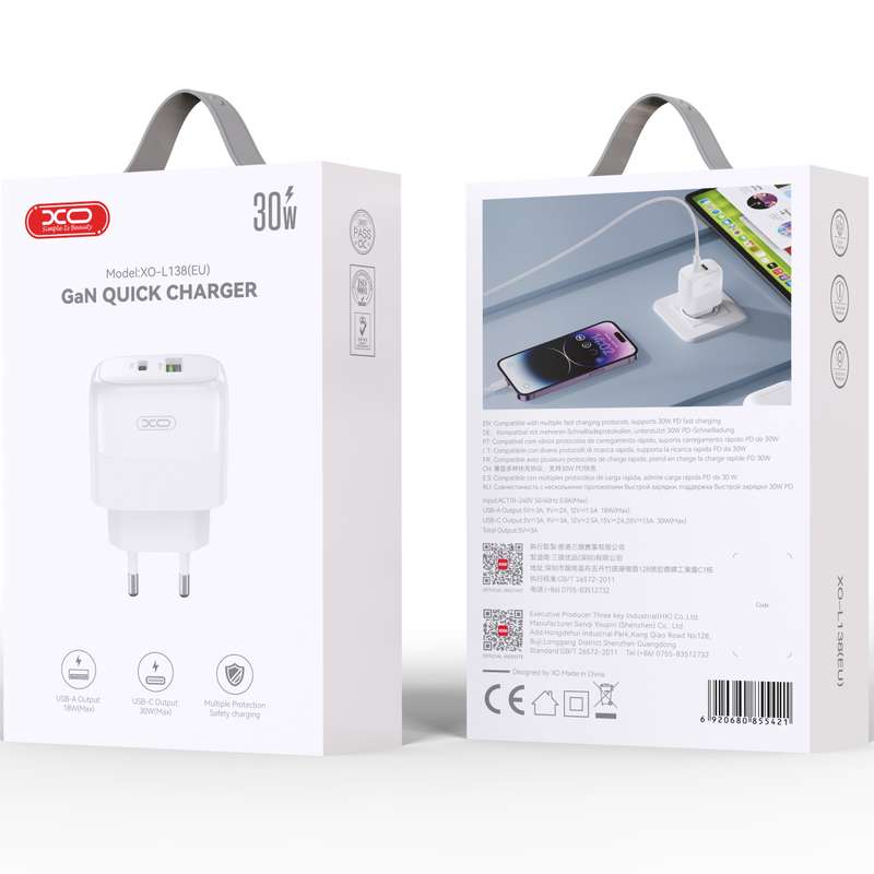 XO L138 PD+USB GaN 30W Charger