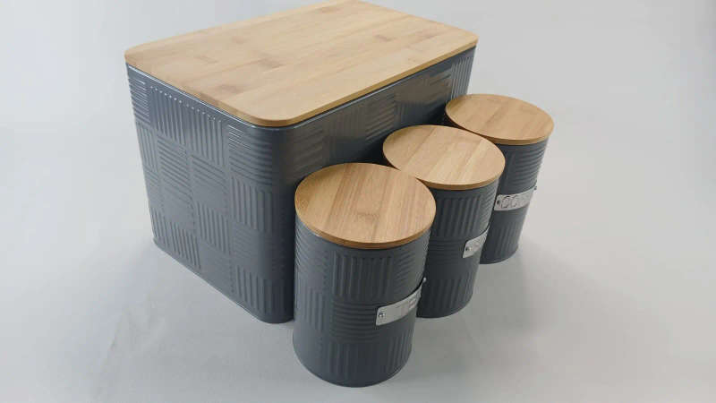 Bread Bin With Bamboo Lids And Canister Set