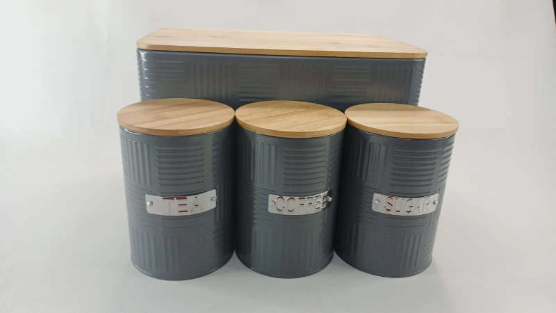 Bread Bin With Bamboo Lids And Canister Set