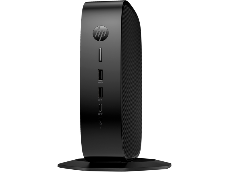 HP Elite t755 Thin Client BlackLicorice Vertical OnStand CoreSet WhiteBG FrontLeft