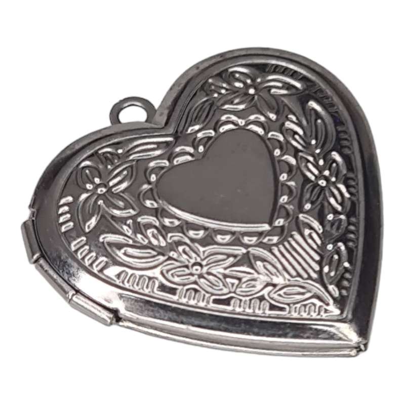 Heart locket pendant, stainless steel, 30mm