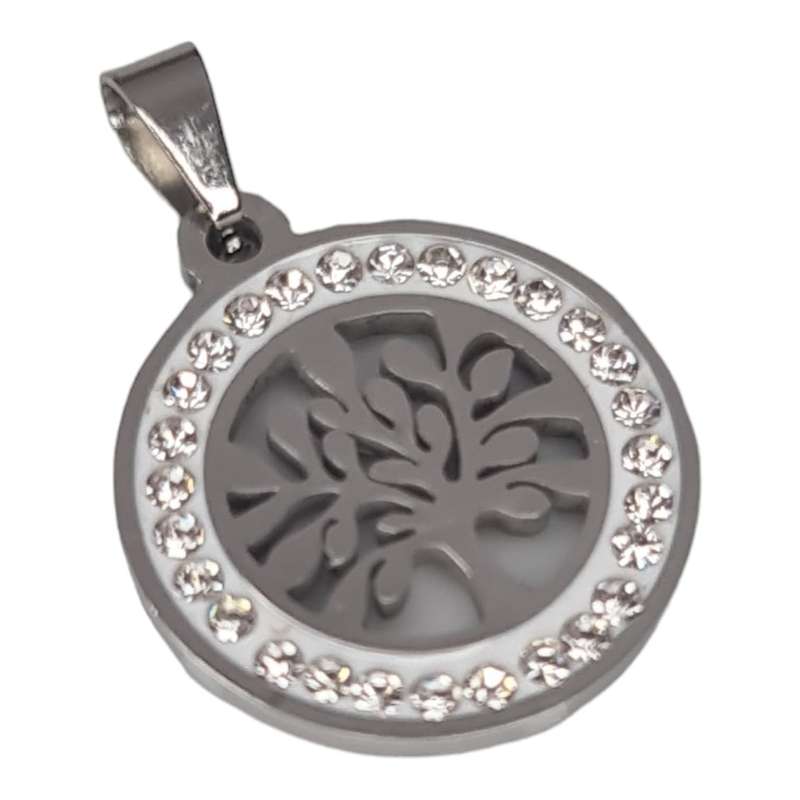 Rhinestone tree of life pendant, stainless steel, 30mm