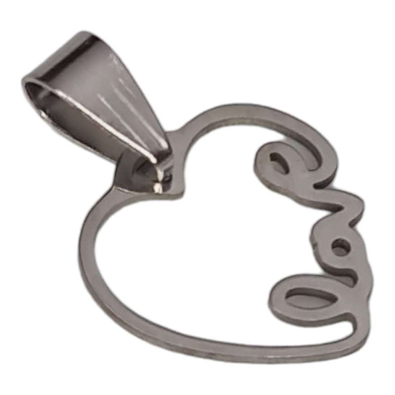 Love heart pendant, stainless steel, 25mm
