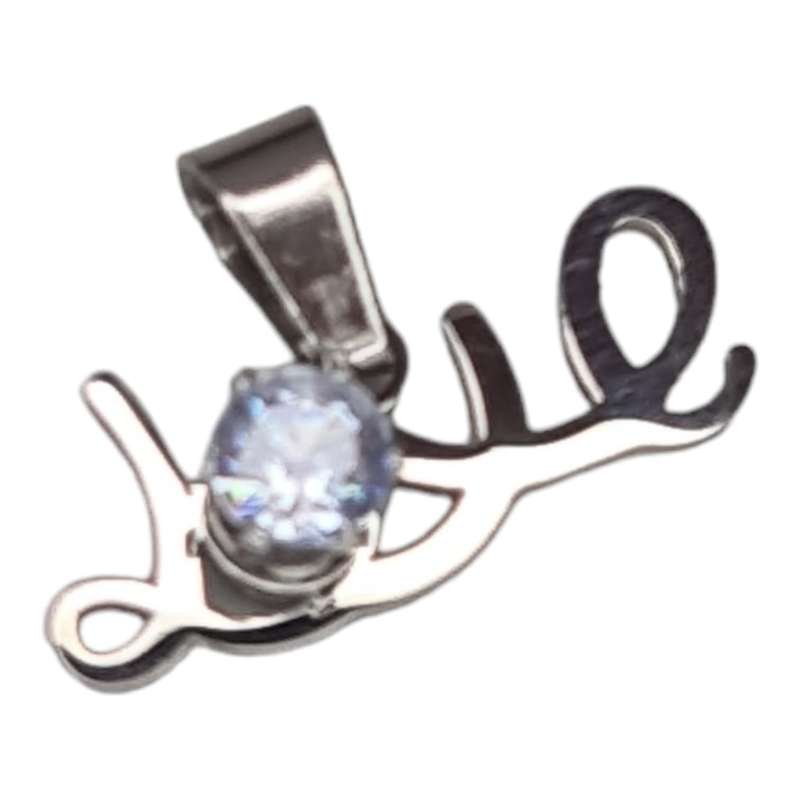 Love rhinestone pendant, stainless steel, 16mm