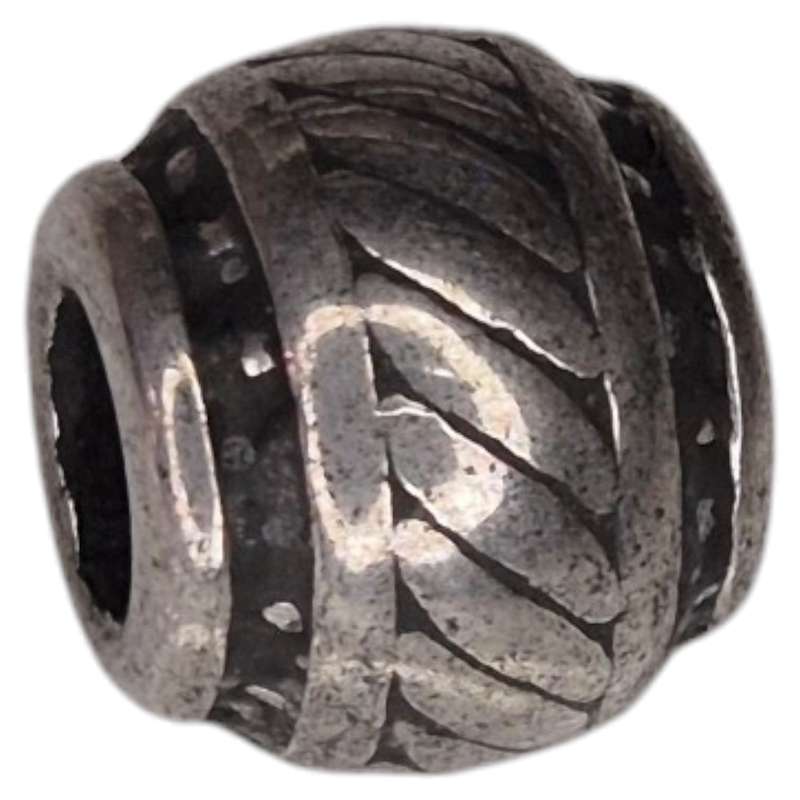 Barrel bead in stainless steel, rope design, 9x10mm