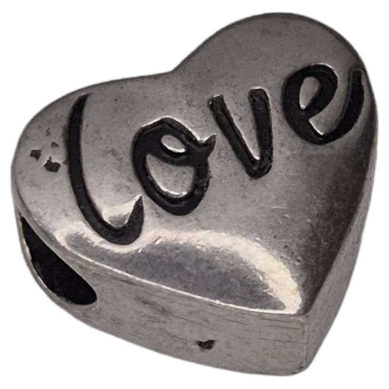 Heart bead in stainless steel, "love", 14x16mm