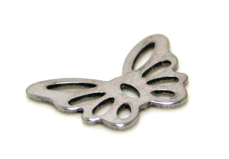 2 x Butterfly charm in stainless steel, 13mm