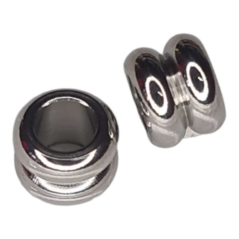 2x Ringed bead in stainless steel, 5.4 x 4.6mm, 4mm diameter hole