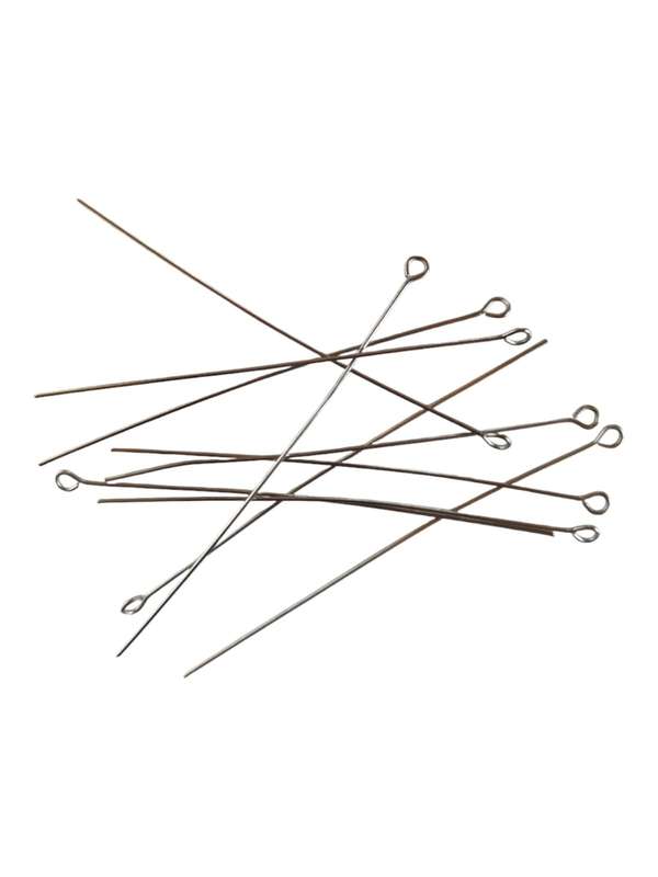 10x Silver coloured eye pins, 0.7 x70mm, Stainless steel