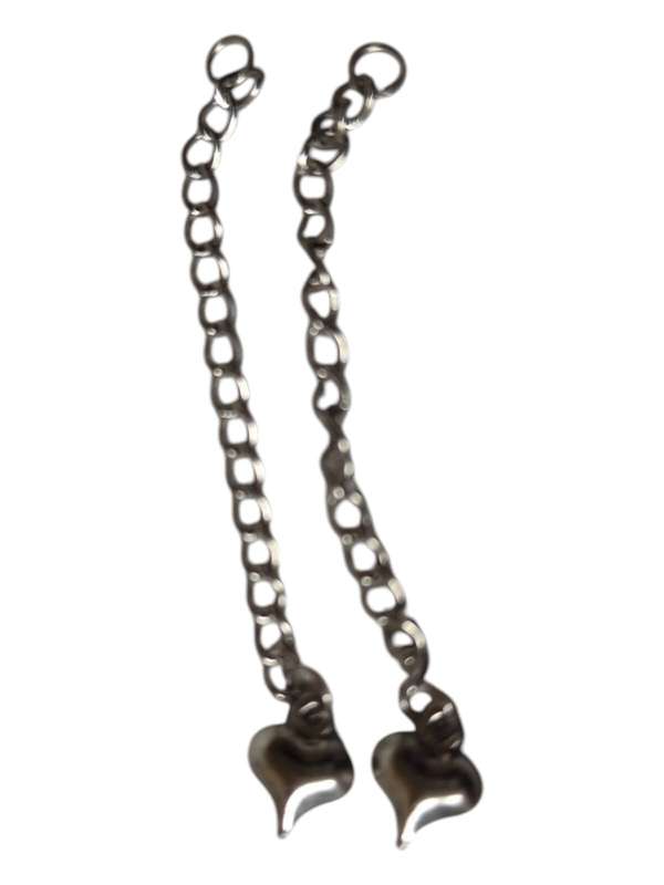 2 x Stainless steel extension chain with heart charm end, 6.4cm long, 3cm wide chain, 8 x 9.2mm h...