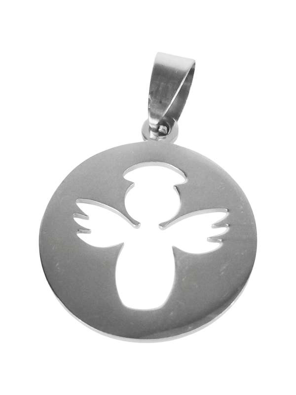 Stainless Steel Pendant, Angel in coin, 24mm round