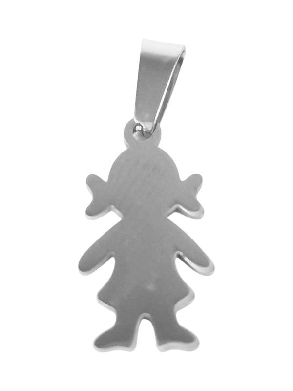 Stainless Steel Pendant, Girl with pigtails 28mm incl bail
