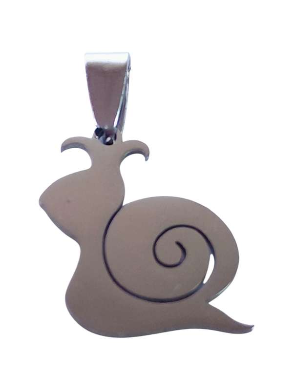 Pendant in stainless steel with bail, Snail, 31mm