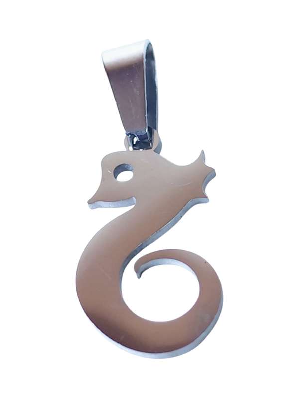 Small Pendant in stainless steel with bail, Sea Horse, 26mm