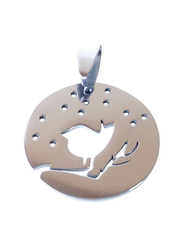 Pendant in stainless steel with bail, Bird in snow, 25mm