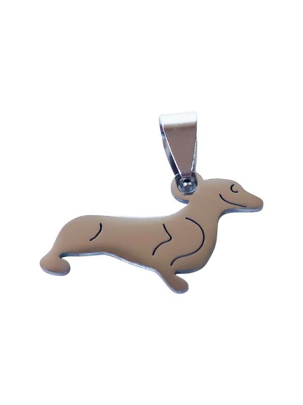 Small Pendant in stainless steel with bail, Sausage dog, 26mm
