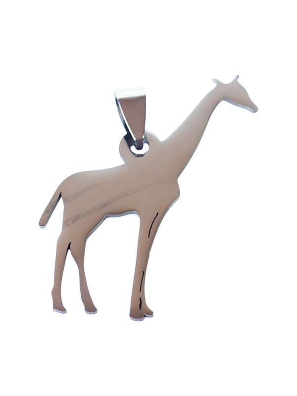 Pendant in stainless steel with bail, Giraffe, 44mm