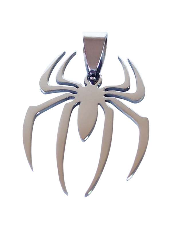 Pendant in stainless steel with bail, Spider, 35mm