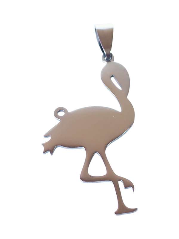 Pendant in stainless steel with bail, flamingo, 48mm