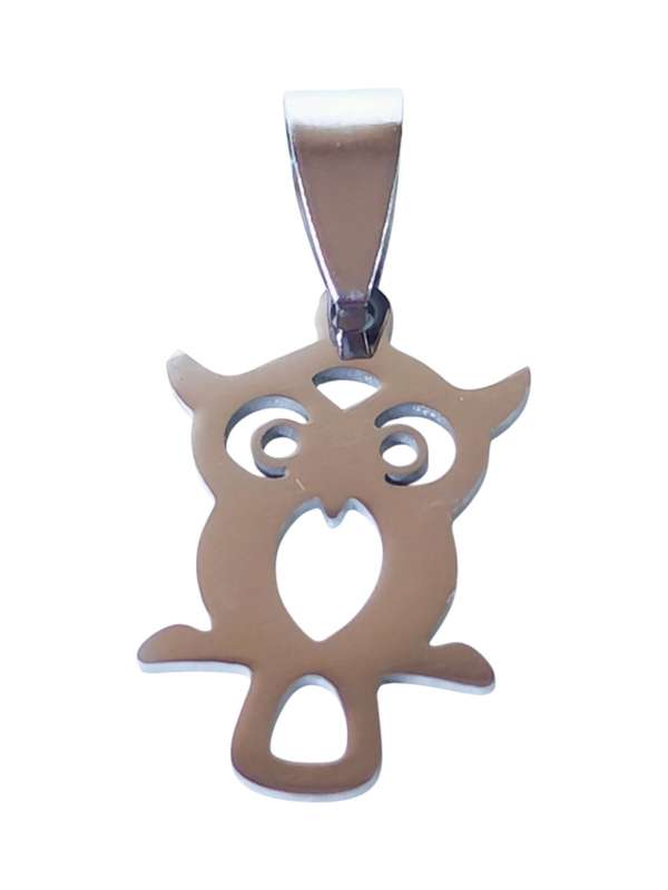 Small Pendant in stainless steel with bail, Owl, 28mm