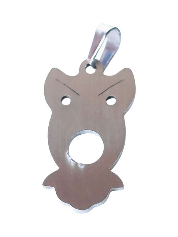 Small Pendant in stainless steel with bail, Owl, 25mm