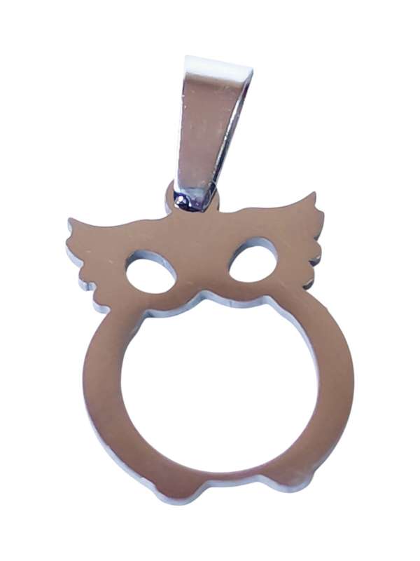 Small Pendant in stainless steel with bail, Owl, 26mm