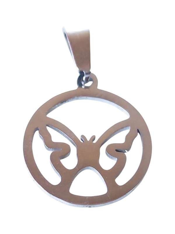 Small Pendant in stainless steel with bail, Butterfly, 26mm