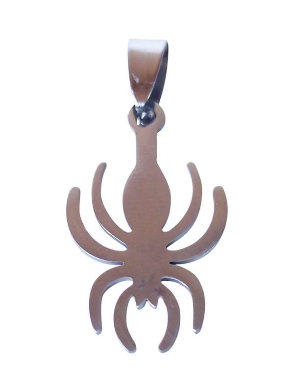 Pendant in stainless steel with bail, Spider, 37mm