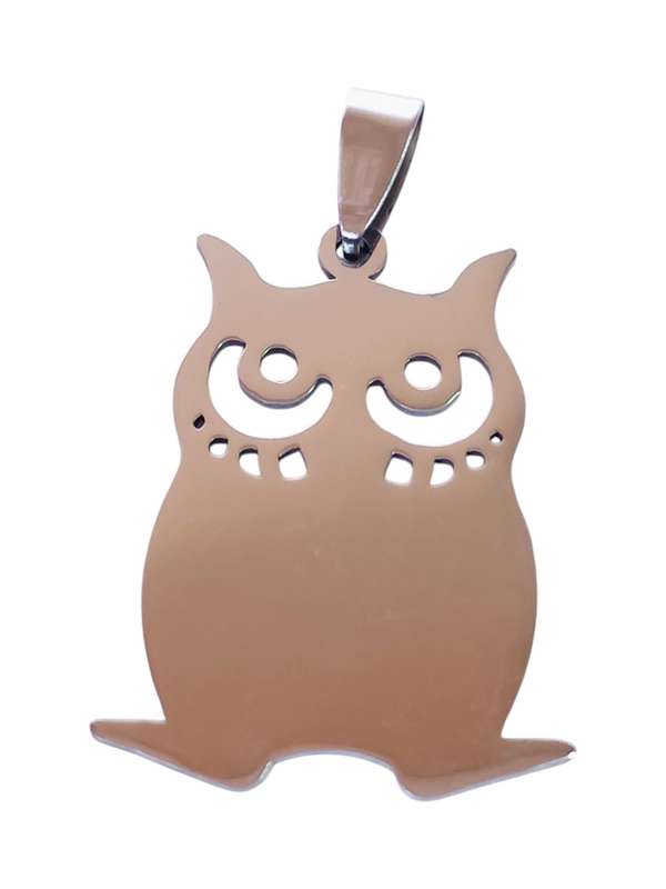 Pendant in stainless steel with bail, owl 43mm