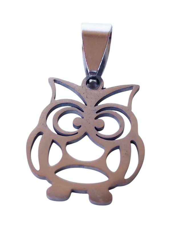 Small Pendant in stainless steel with bail, Owl, 28mm