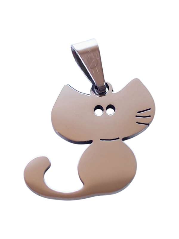 Small Pendant in stainless steel with bail, Cat, 26mm