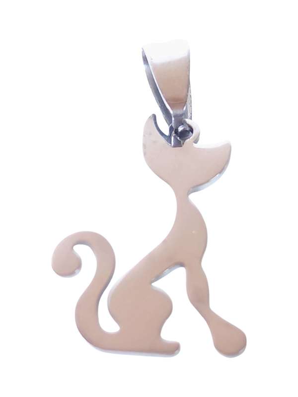 Pendant in stainless steel with bail, Cat, 33mm
