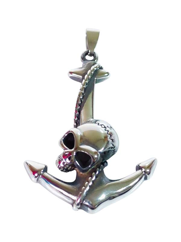 Pendant in stainless steel, Scull and Anchor, 60mm