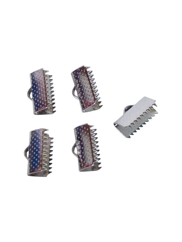 Patterned Ribbon crimp end, 15mm wide, Stainless steel