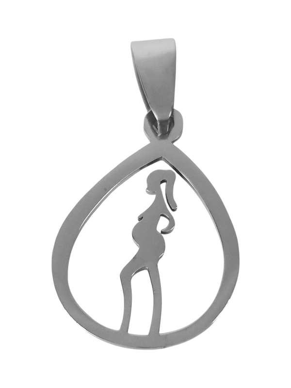 Pendant in stainless steel, Pregnant lady, 33mm