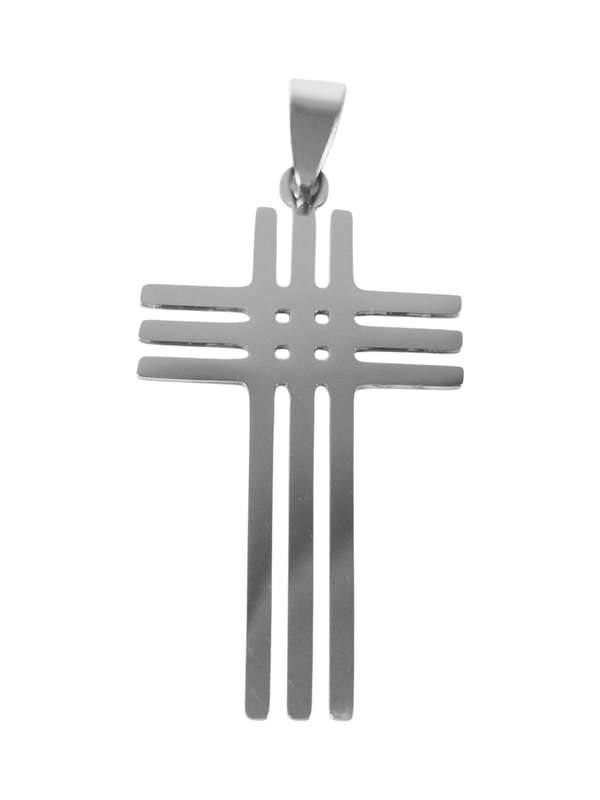 Stainless Steel Pendant, 3 Line cross, 50mm