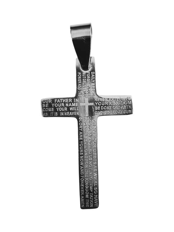 Stainless Steel Our Father prayer Cross Pendant, 33mm