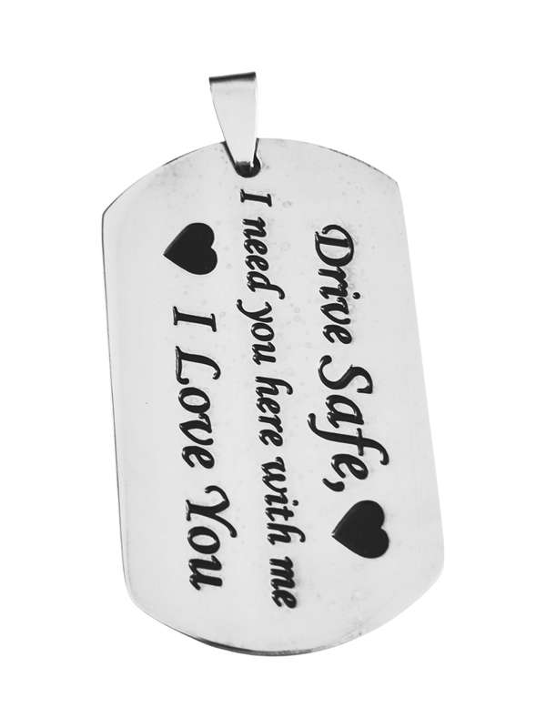 Stainless Steel Pendant, Drive Safe 50mm, excl bail