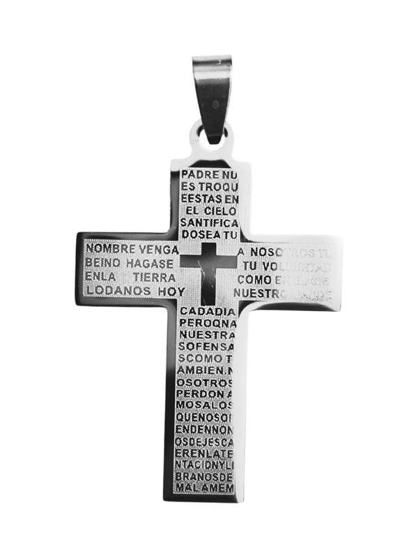 Stainless Steel Cross with Our Father prayer, 43mm